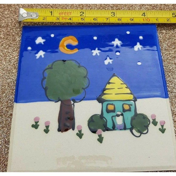 Robin Sterling Art Tile Signed Ceramic  Studio Pottery Night Moon 4.25" Square - Picture 3 of 12